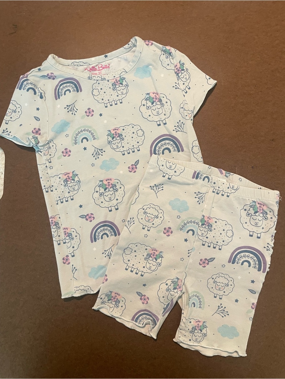 Ruffle Butts Girls' White Sheep & Rainbow Pajama Set